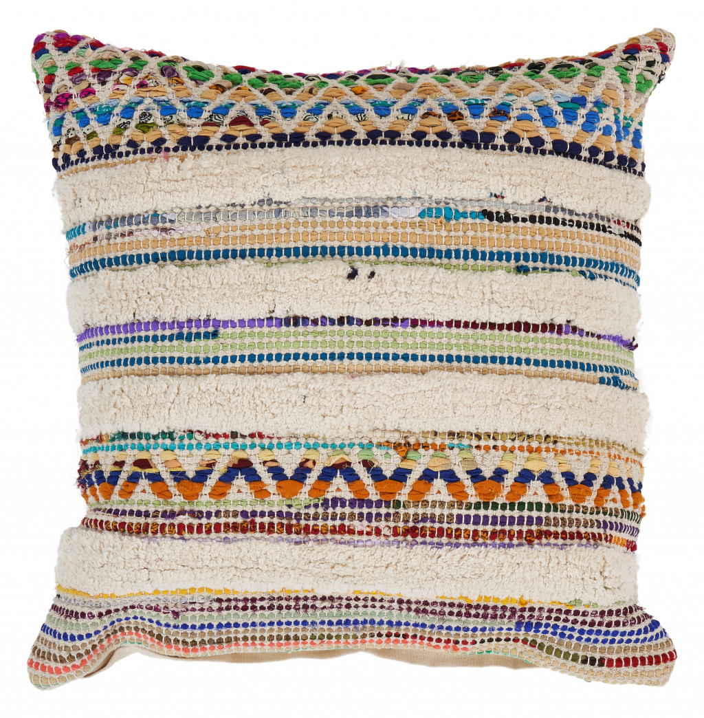 18 x 18 x 18 in. Multi Color Striped Zippered 100 Percent Cotton Throw Pillow - Set of 2