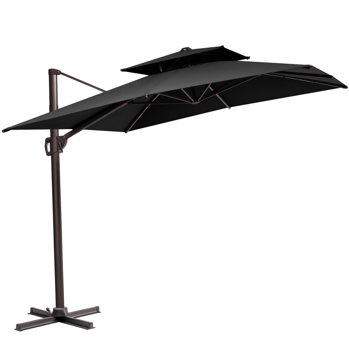 11 ft. Black Polyester Round Tilt Cantilever Patio Umbrella with Stand