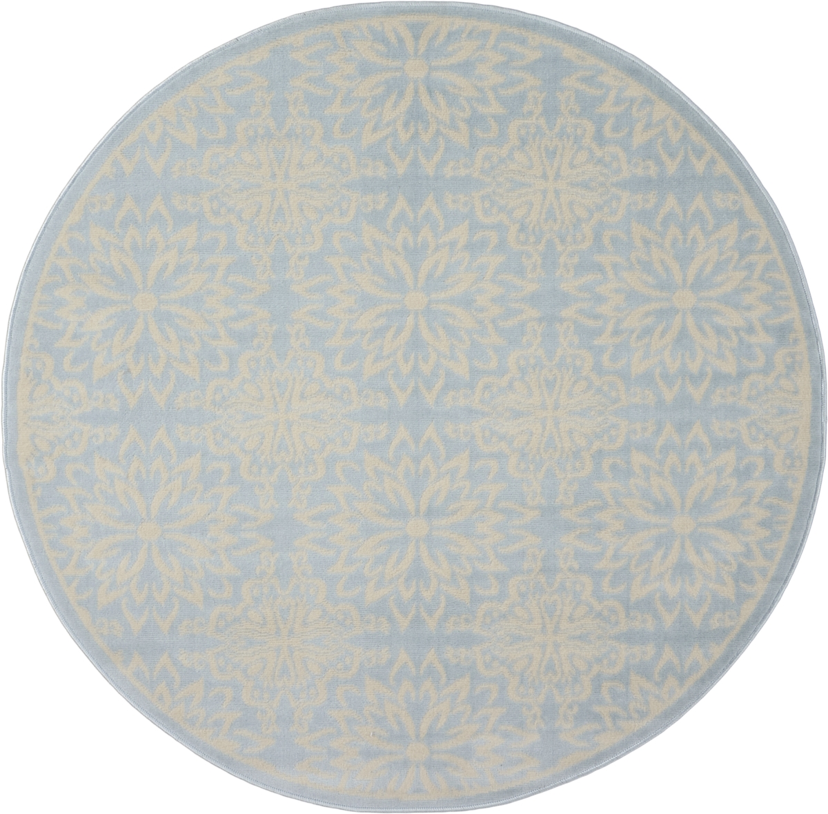 5 ft. Round Floral Power Loom Area Rug, Light Blue
