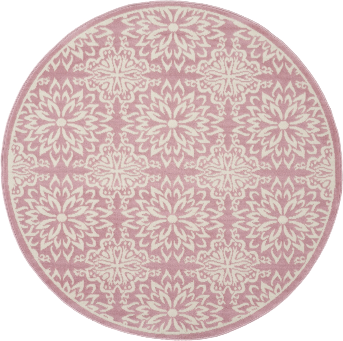 5 ft. Pink Floral Power Loom Round Area Rug - Pink - 5 ft.