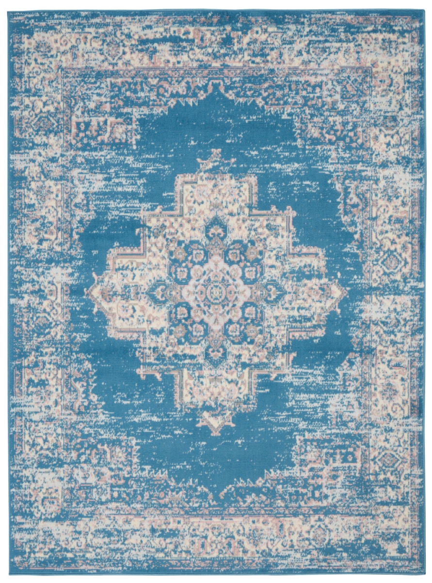522243 5 x 7 ft. Blue Damask Power Loom Rectangle Area Rug