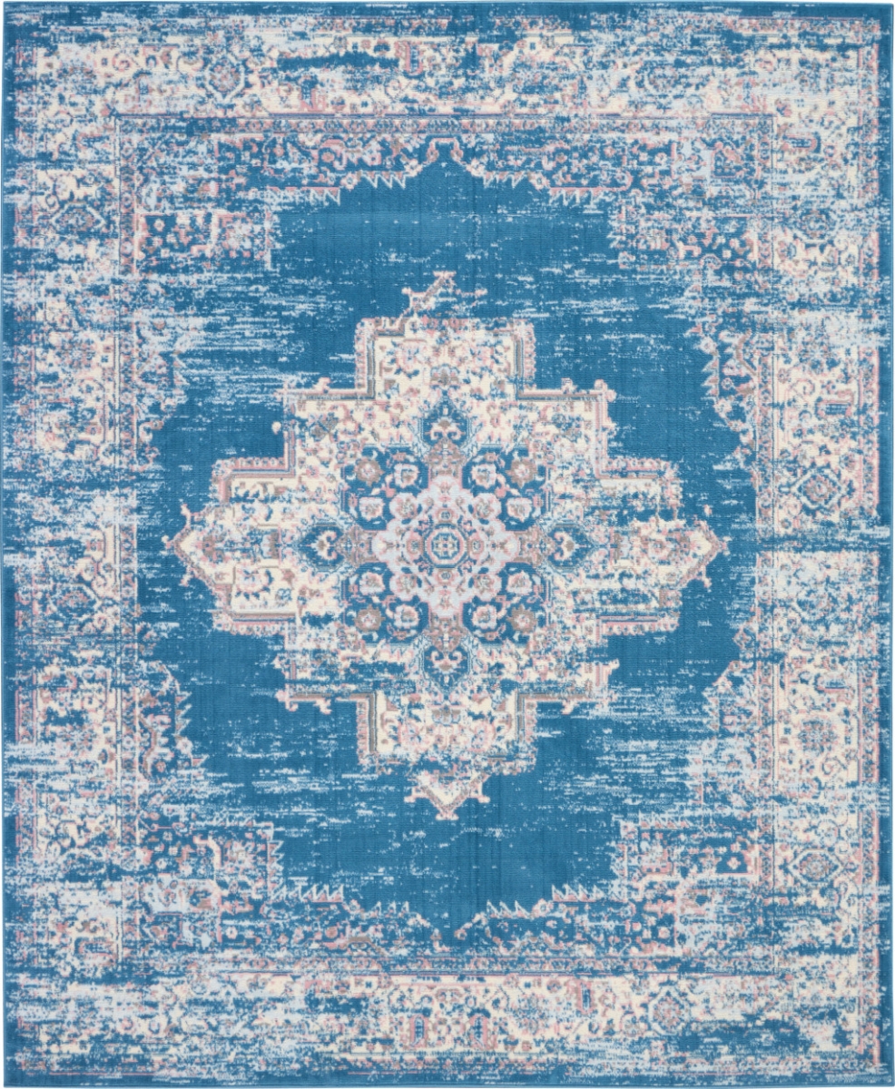 522245 8 x 10 ft. Blue Damask Power Loom Rectangle Area Rug