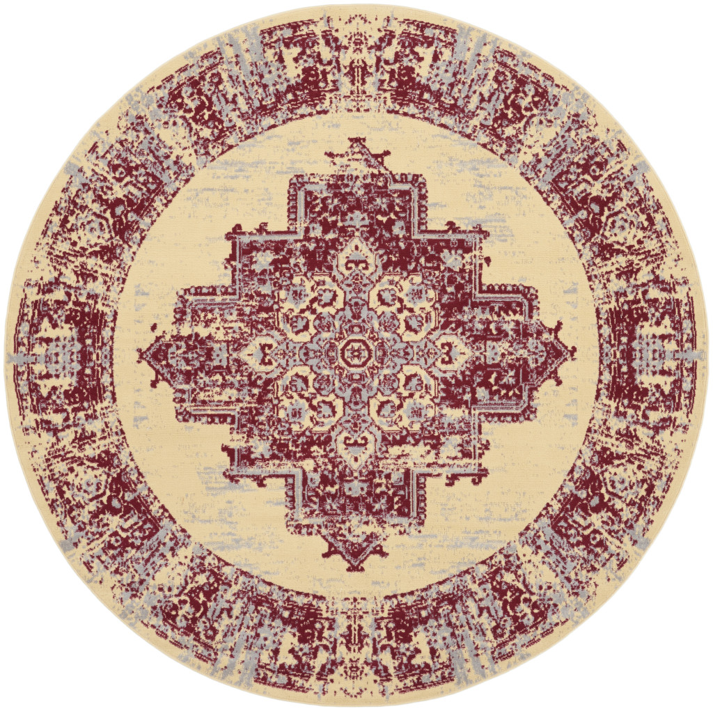 8 ft. Cream Damask Power Loom Round Area Rug - Cream - 8 ft.
