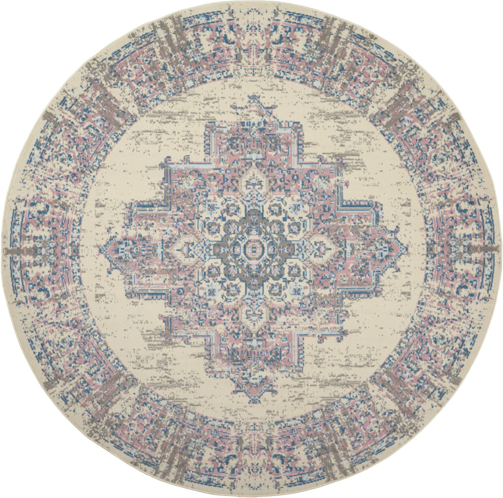 8 ft. Damask Power Loom Round Rug, Pink