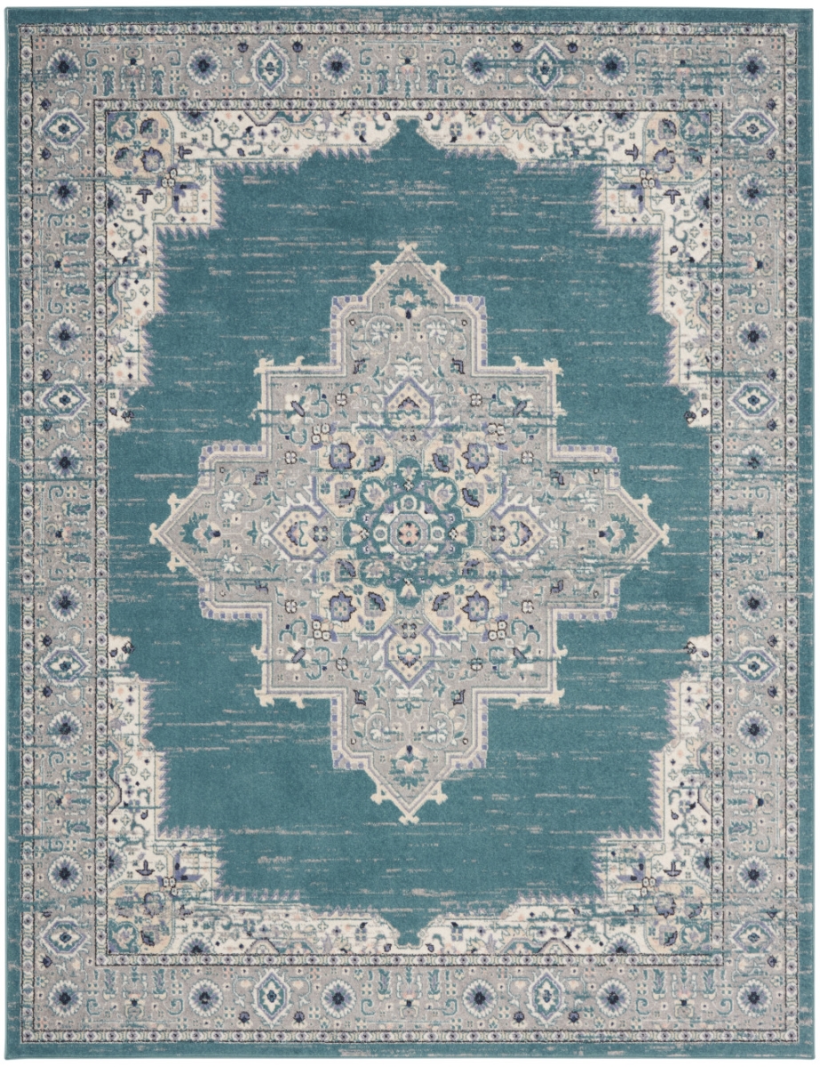 Aqua Floral Power Loom Distressed Rectangle Area Rug - Aqua