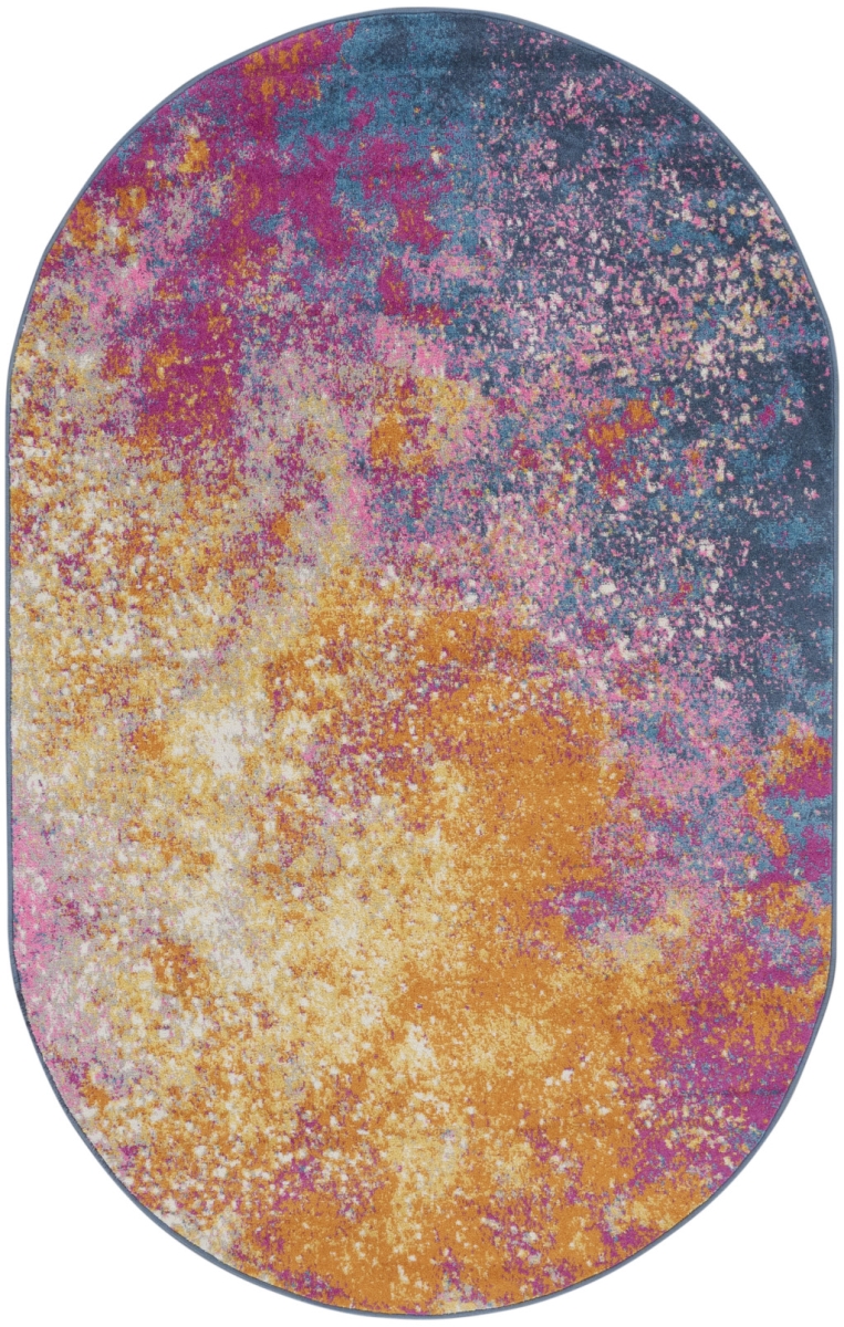 5 x 8 ft. Abstract Power Loom Oval Area Rug, Blue