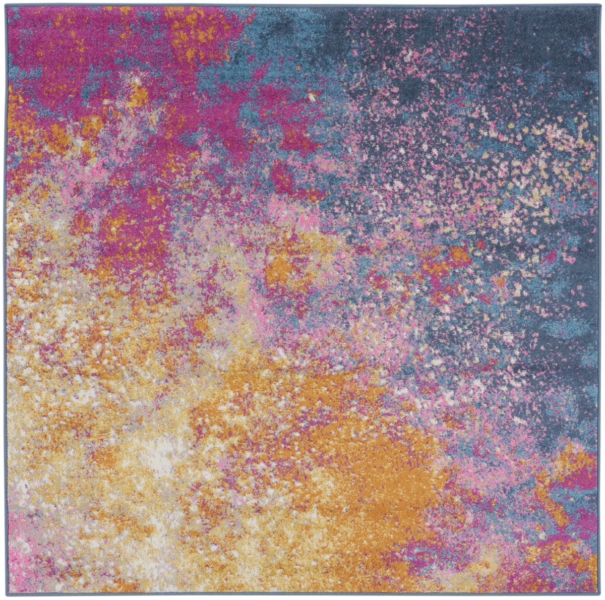 5 ft. Blue Abstract Power Loom Square Area Rug