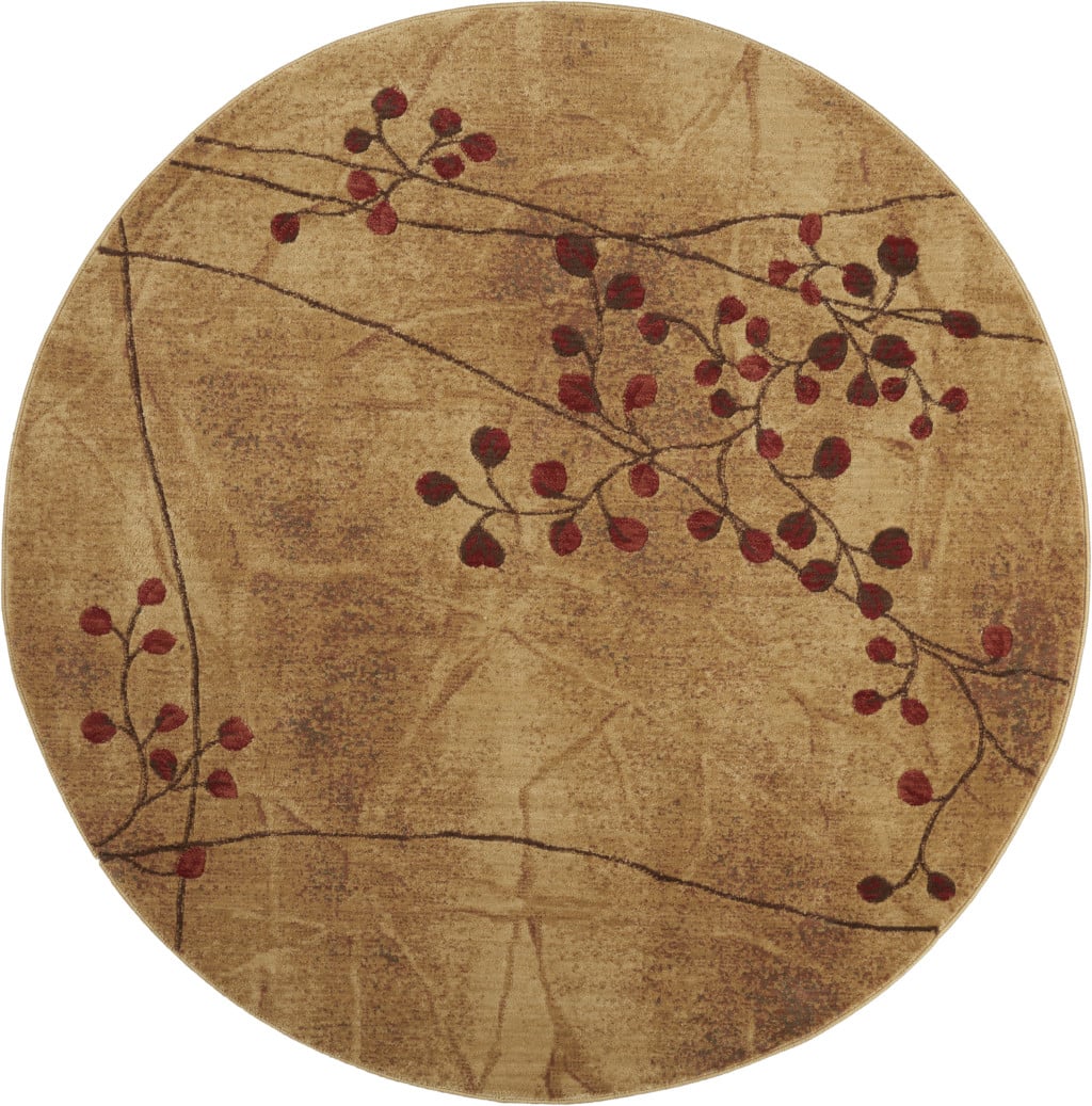 8 ft. Brown Floral Power Loom Round Area Rug - Brown - 8 ft.