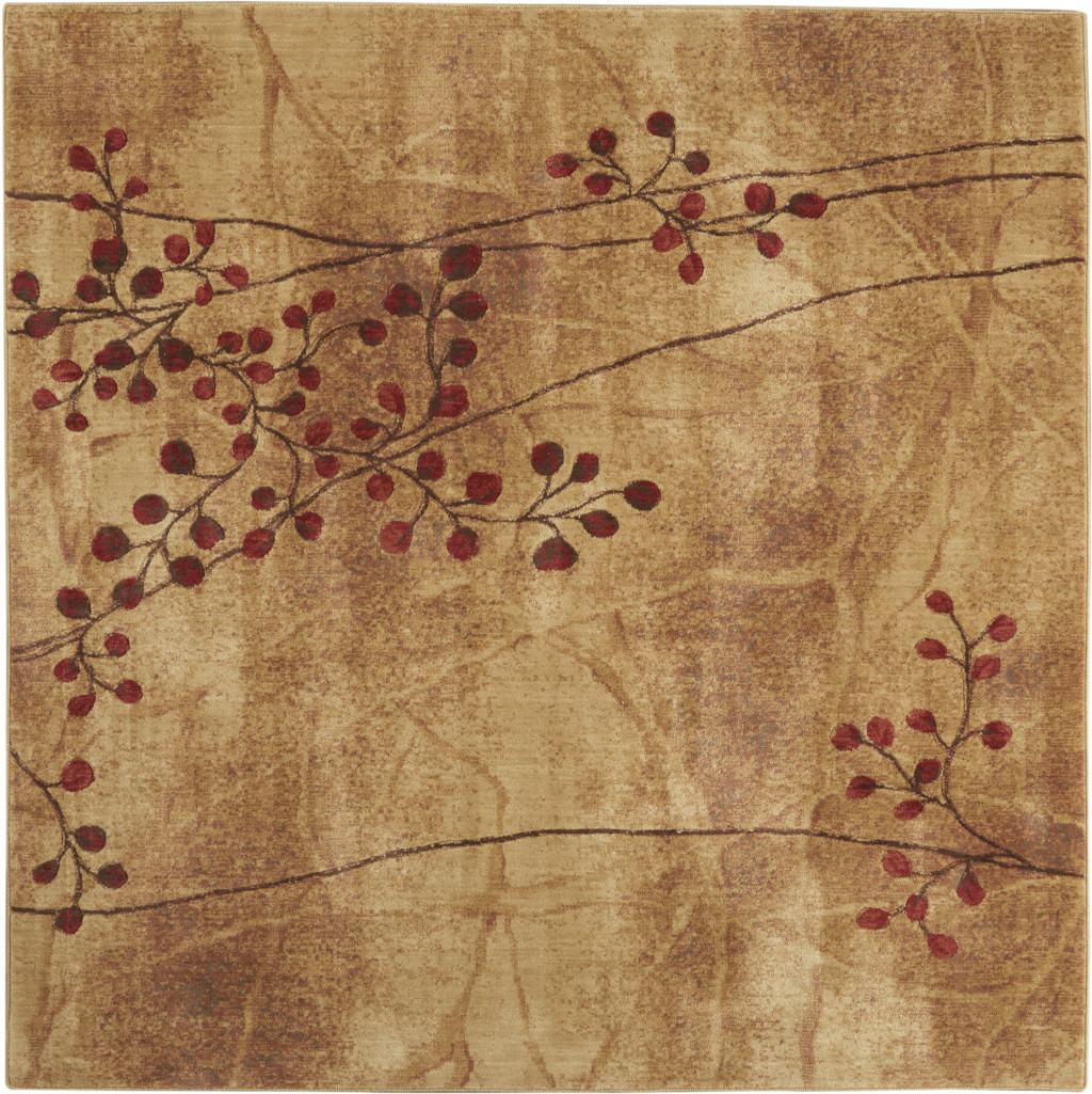 7 ft. Brown Floral Power Loom Square Area Rug - Brown - 7 ft.