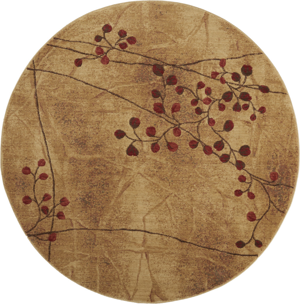 6 ft. Brown Floral Power Loom Round Area Rug - Brown - 6 ft.