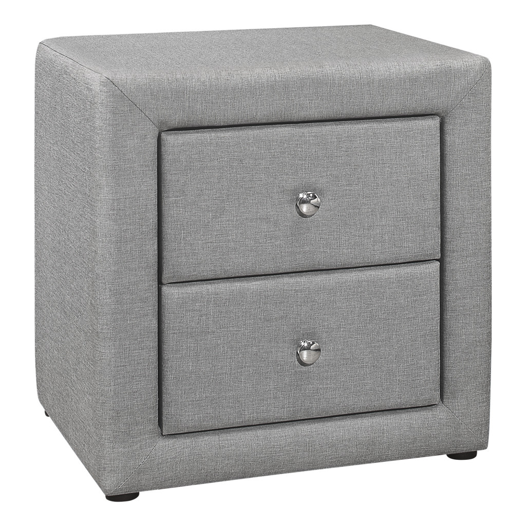 489775 21 in. Gray Linen Blend Two Drawer Nightstand