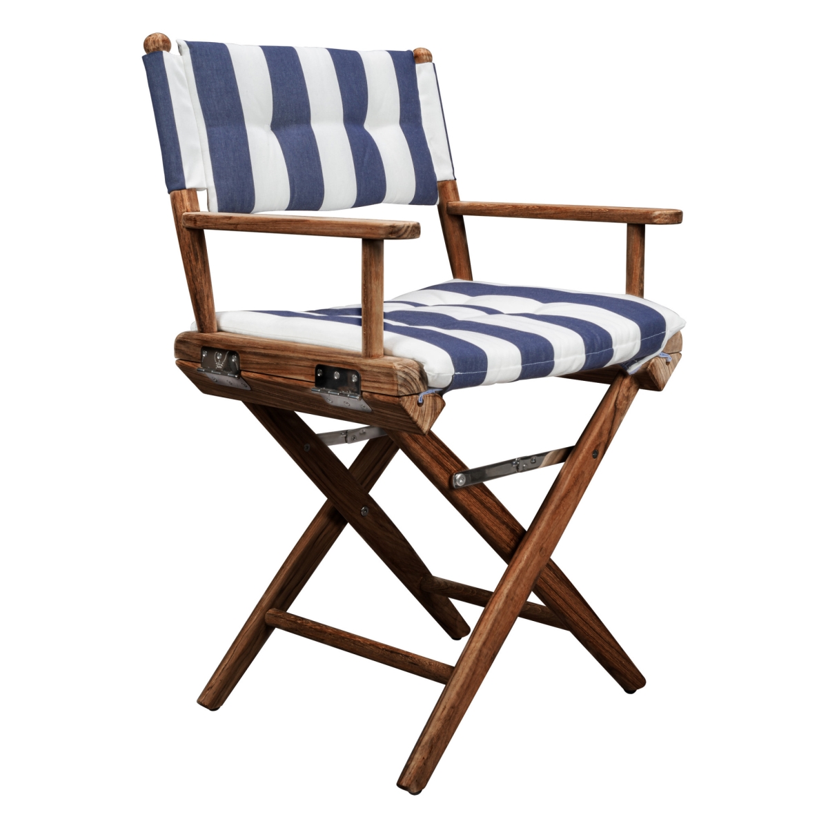 33.5 in. Blue, White & Brown Solid Wood Director Chair with Blue & White Cushion