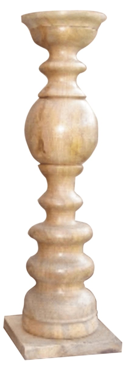 24 in. Natural Solid Wood Floor Pillar Candle Holder