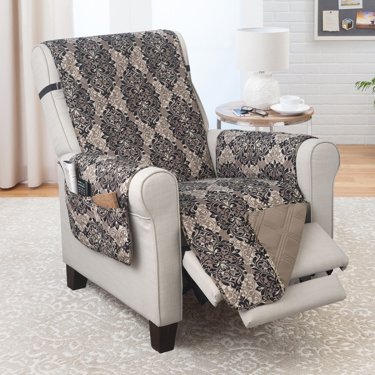 Picture of 212 Main 703681 Recliner Furniture Protector&#44; French Damask Black & Taupe