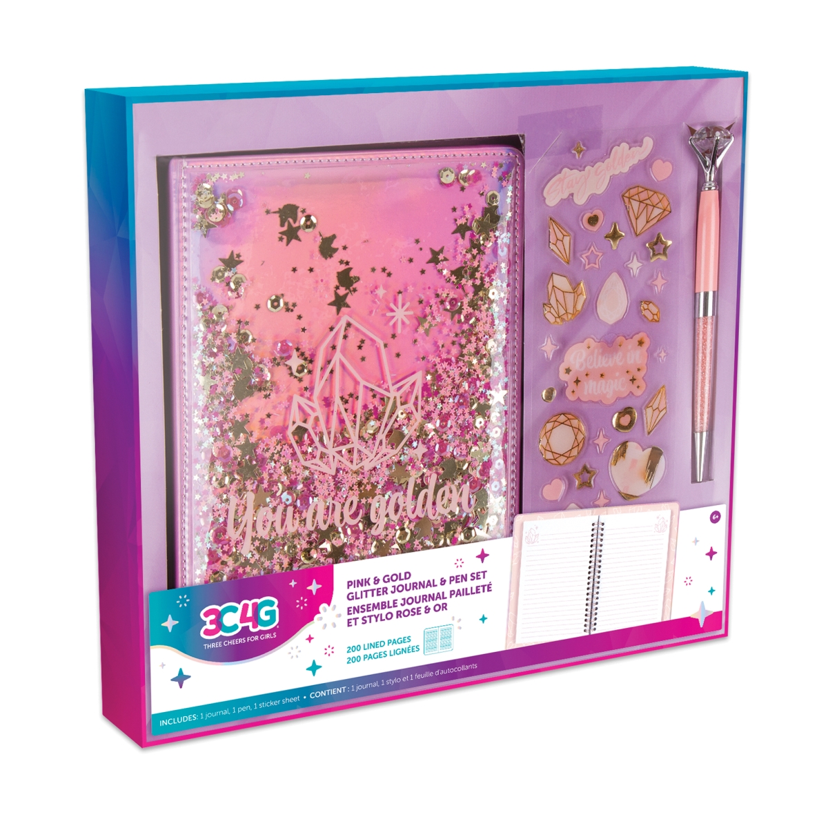 Picture of Make It Real MIR12012 Glitter Journal & Pen Set&#44; Pink & Gold