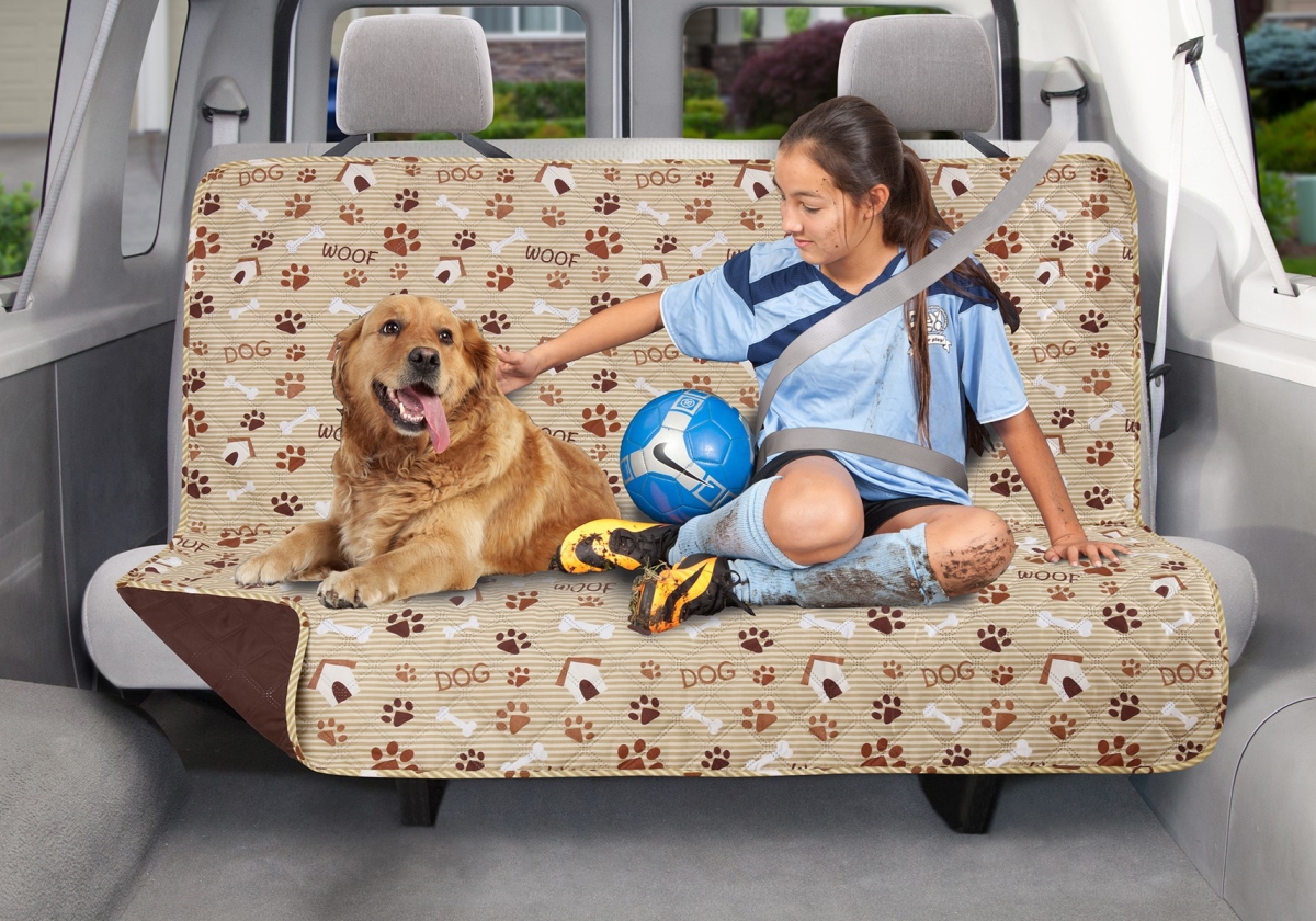 Picture of Winston Porter 601062 Woof Pet Print & Choco Dual Purpose Back Seat Cover&#44; Cargo