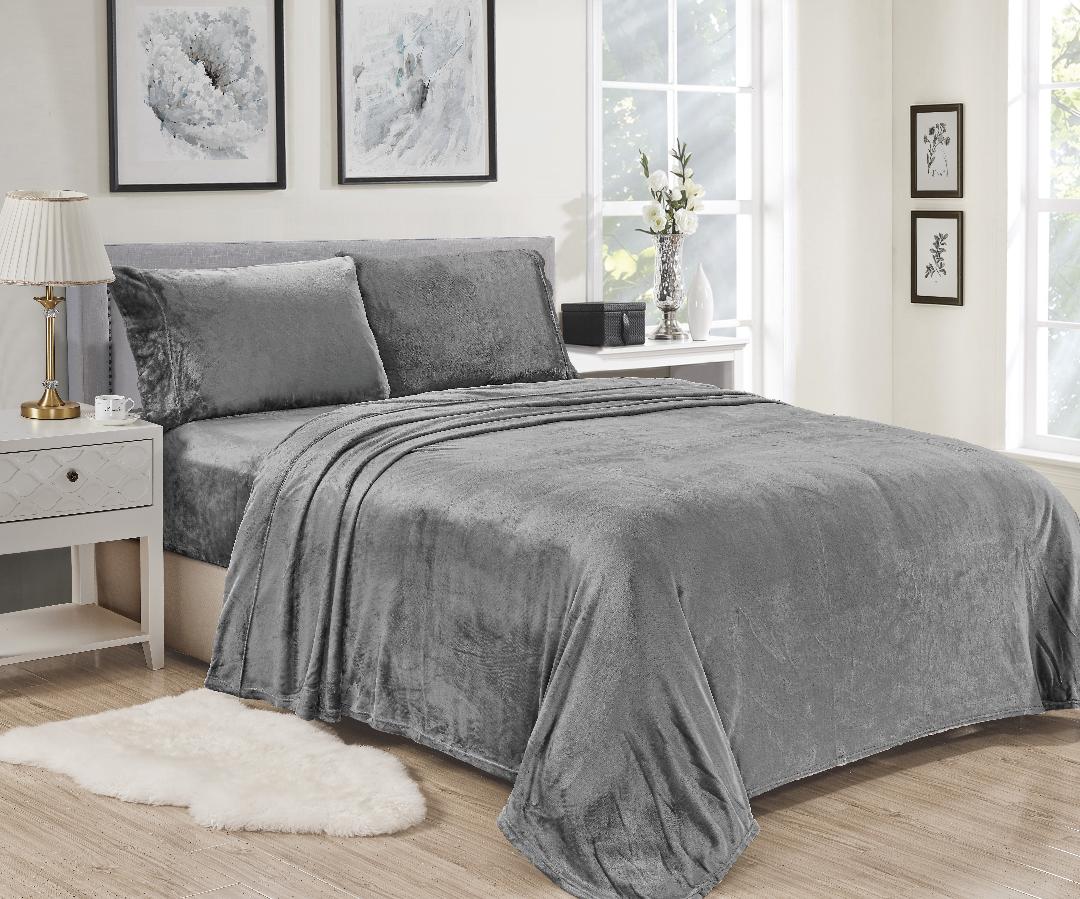 Picture of 212 Main 653466014588 4 Piece Kansas Microplush Bed Sheet Set&#44; Light Gray - Full Size