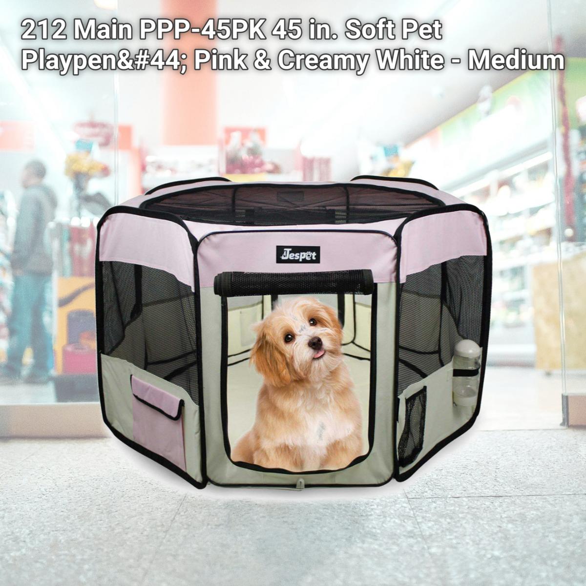 Picture of 212 Main PPP-45PK 45 in. Soft Pet Playpen&#44; Pink & Creamy White - Medium