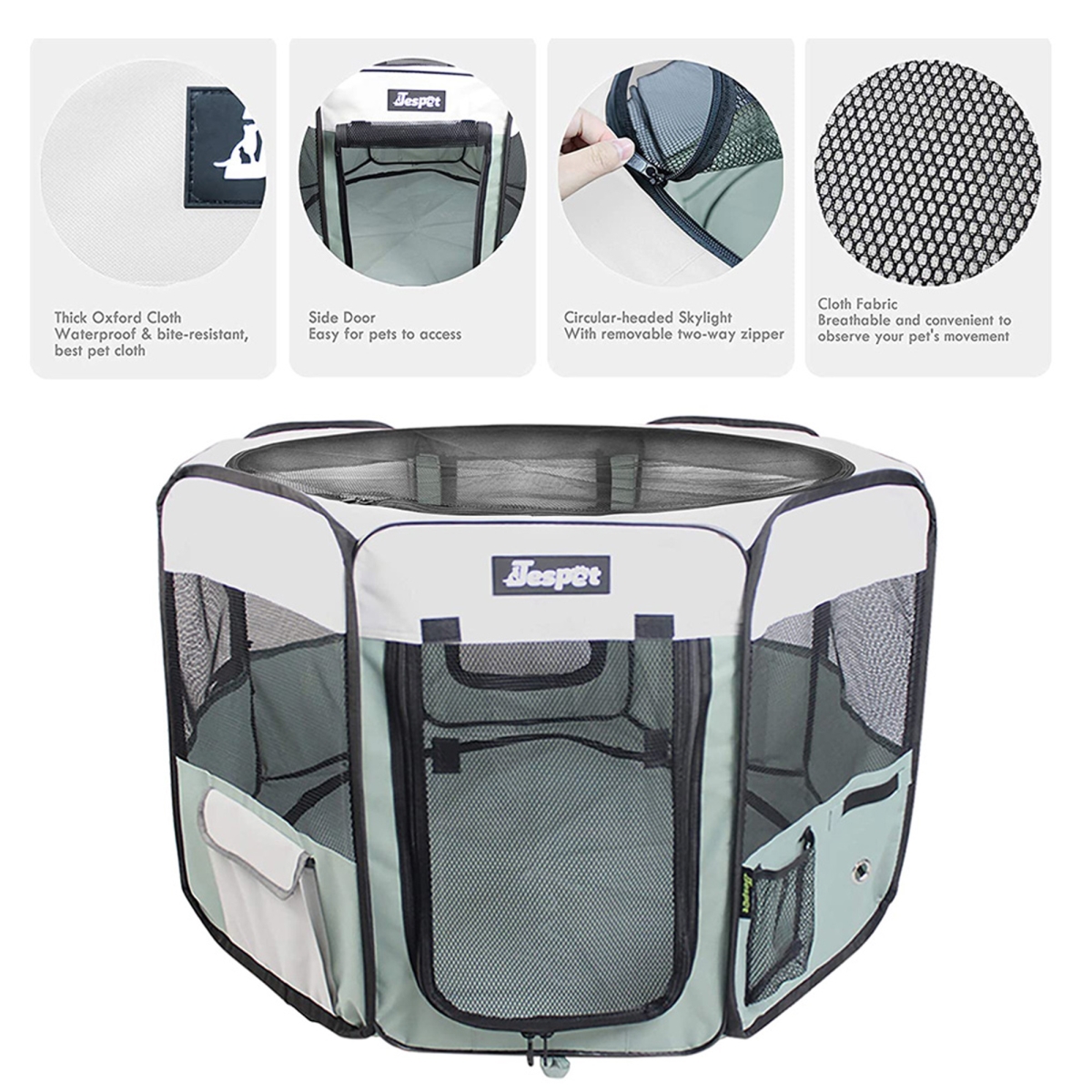 Picture of 212 Main PPP-36SHG 36 in. Soft Pet Playpen&#44; Light Gray & Shale Green - Small