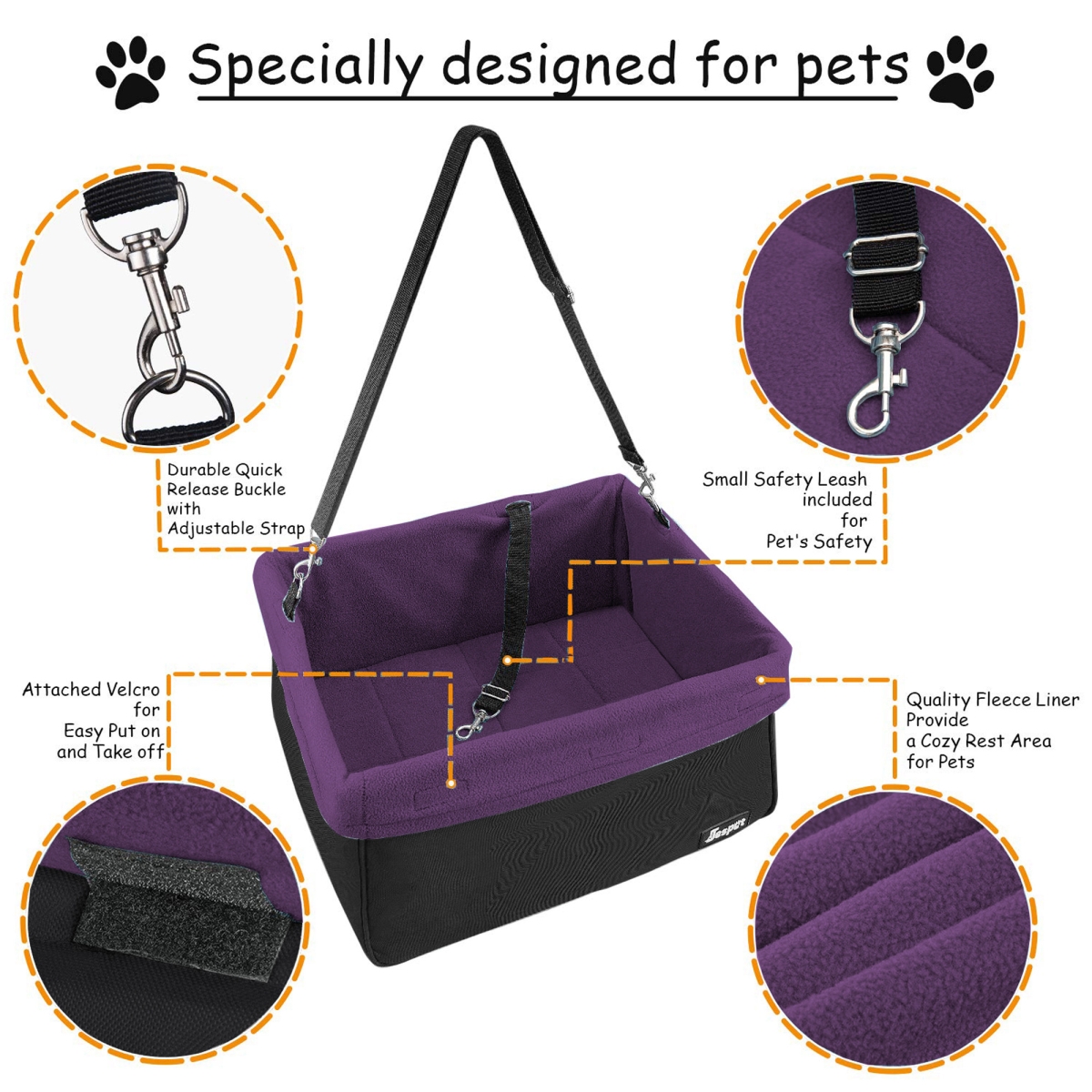 Picture of 212 Main PCD-42PP 16 in. Booster Dog Car Seat, Purple