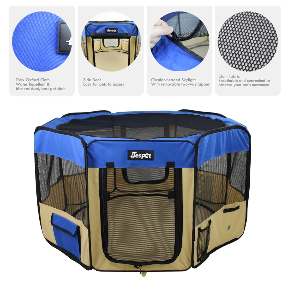 Picture of 212 Main PPP-36BL 36 in. Soft Pet Playpen&#44; Royal Blue & Beige - Small