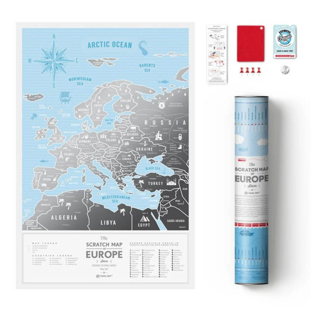 Picture of Odash TRVLMP-SE 60 x 40 cm Silver Europe Travel Map