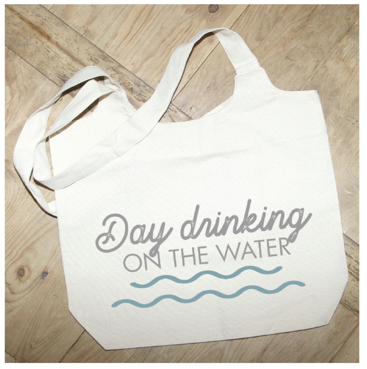Picture of Odash MSTOTNR026 14.2 x 16.5 in. Day Drinking on the Water Cotton Tote Bag&#44; Natural