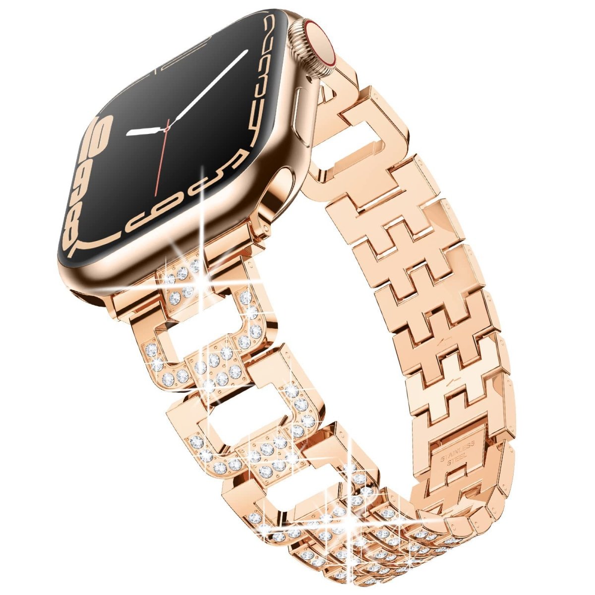 Picture of Odash WX-112-RGLD45 42-44-45 mm Dressy D-Links Metal Band with Full Bling for Apple Watch&#44; Rose Gold