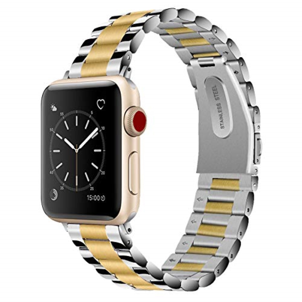 Picture of Odash VL-SS002GLD-45 42-44-45-49 mm Stainless Steel Two Tone Band for Apple Watch&#44; Gold & Silver