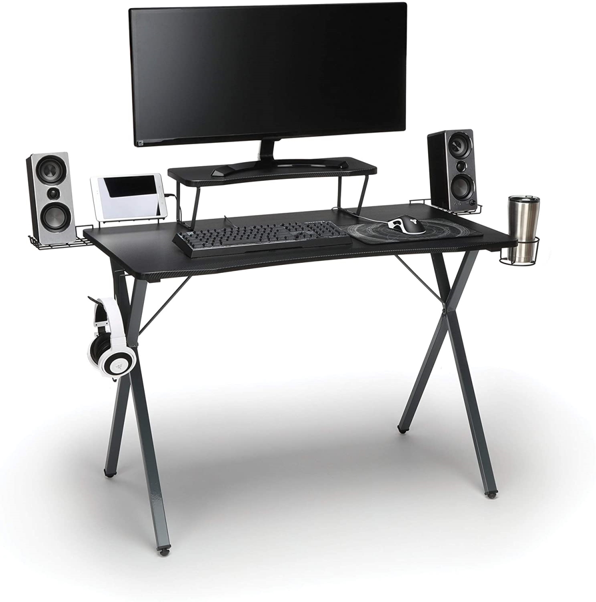 Picture of Essentials ESS-1100-GRY-BLK X-Frame Gaming Desk&#44; Grey