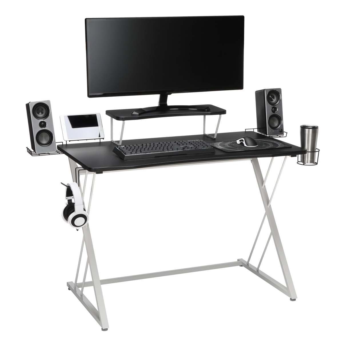 Picture of Essentials ESS-1101-WHT-BLK Z-Frame Gaming Desk&#44; White
