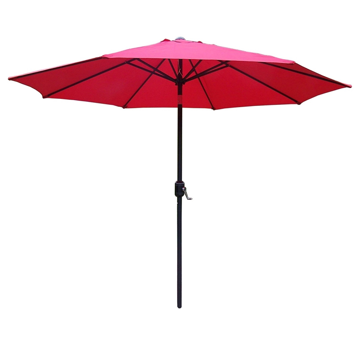 9 ft. Metal Framed Umbrella with Crank & Tilt System - Red Color Top & Black Pole