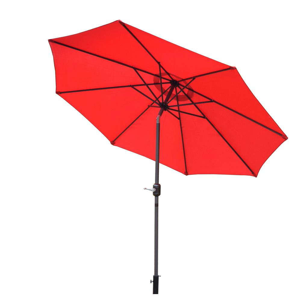 9 ft. Metal Framed Umbrella with Crank & Tilt System - Red Top & Brown Pole wih Brown Stand