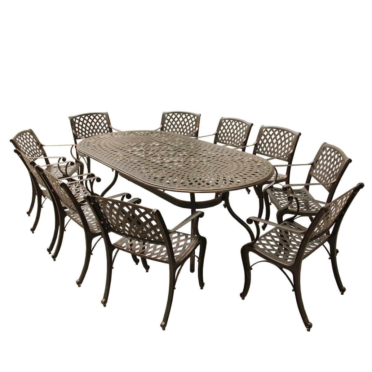 Picture of Oakland Living 1025-1016-10-BZ 95 in. Contemporary Modern Outdoor Mesh Lattice Aluminium Oval Dining Set with Ten Chairs, Bronze