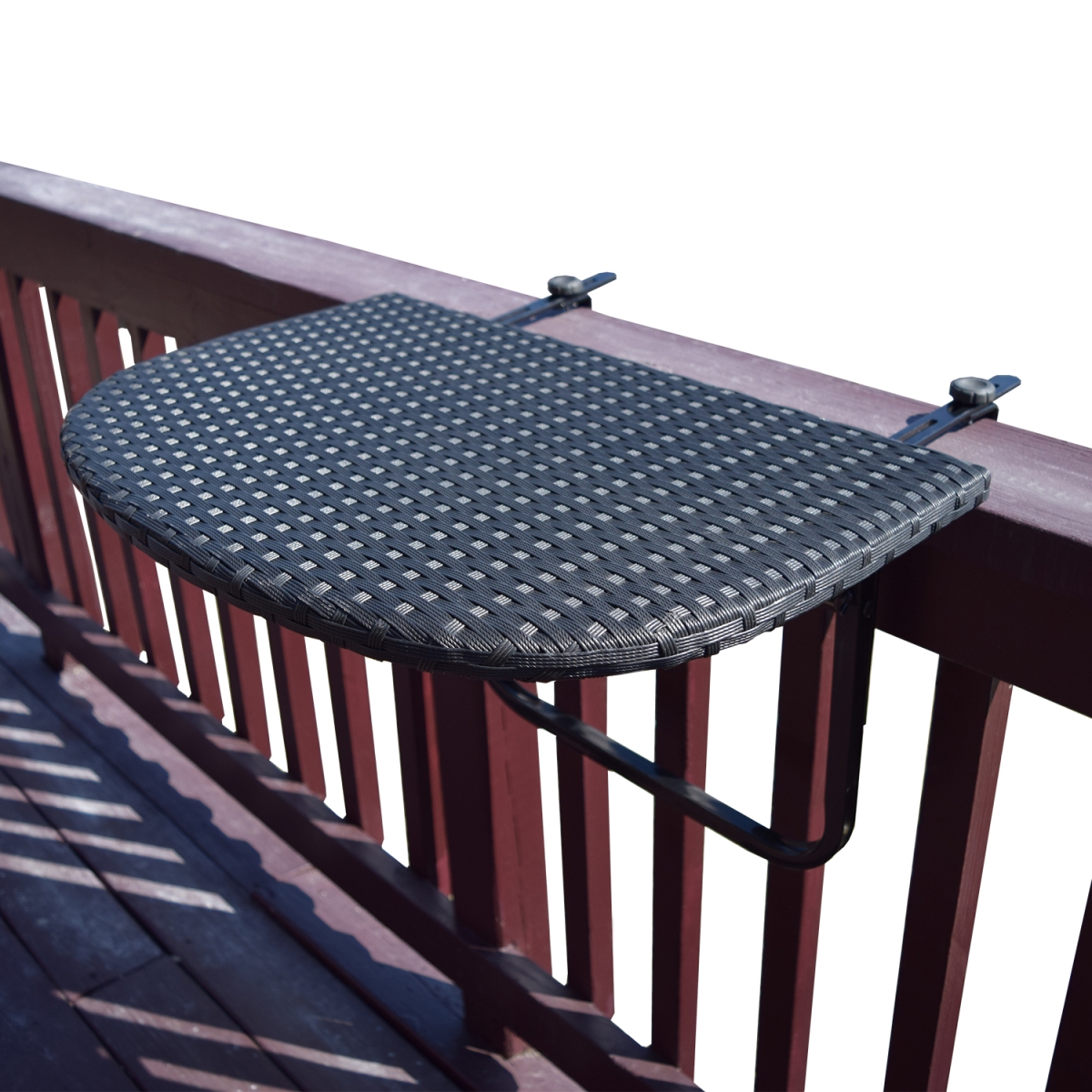 Indoor & Outdoor Foldable Wicker Balcony Table with Metal Frame & Adjustable Clamps, Black