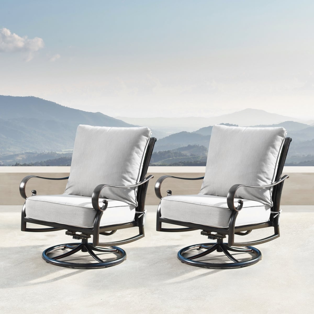 Oakland Living RICA-2CHAIR-AC Aluminum Outdoor Deep Seating Swivel Rocking Club Chair, Antique Copper Finish - Set of 2