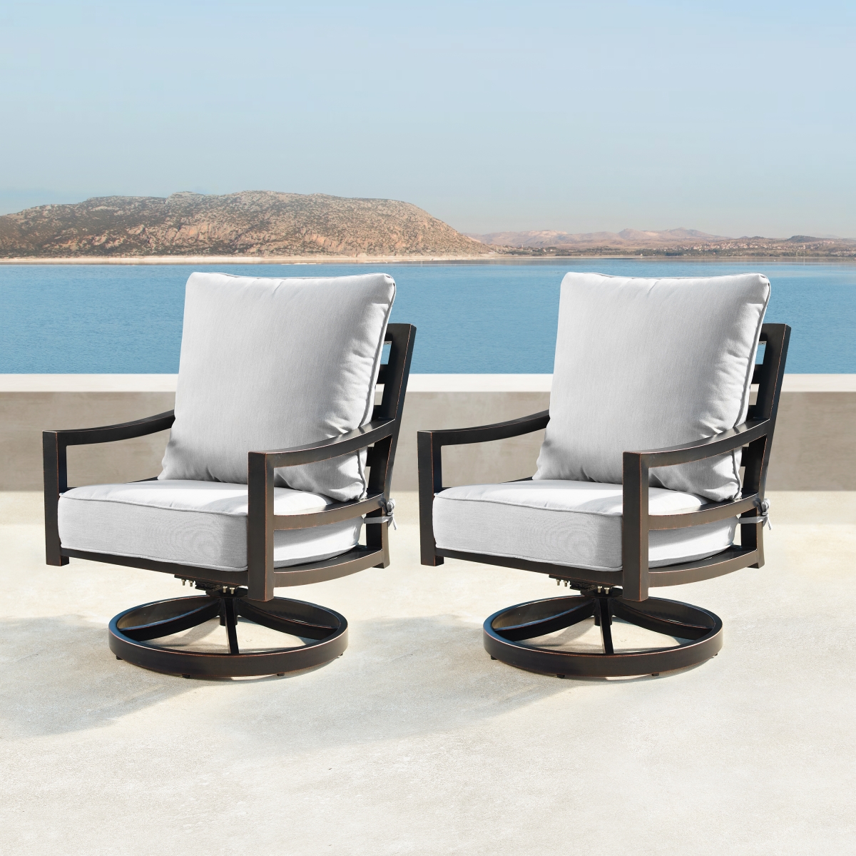 Oakland Living HUDSON-2CHAIR-AC Aluminum Outdoor Deep Seating Swivel Rocking Club Chair, Antique Copper - Set of 2