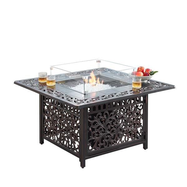 42 in. Aluminum Outdoor Square Propane Fire Table, Antique Copper