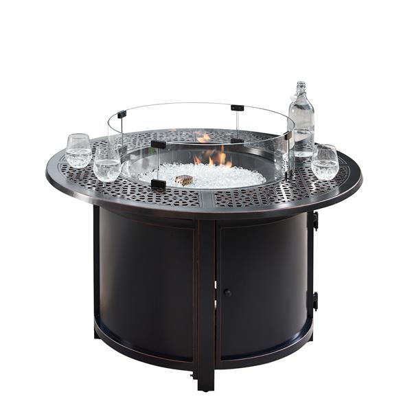 44 in. Aluminum Outdoor Round Propane Fire Table, Antique Copper