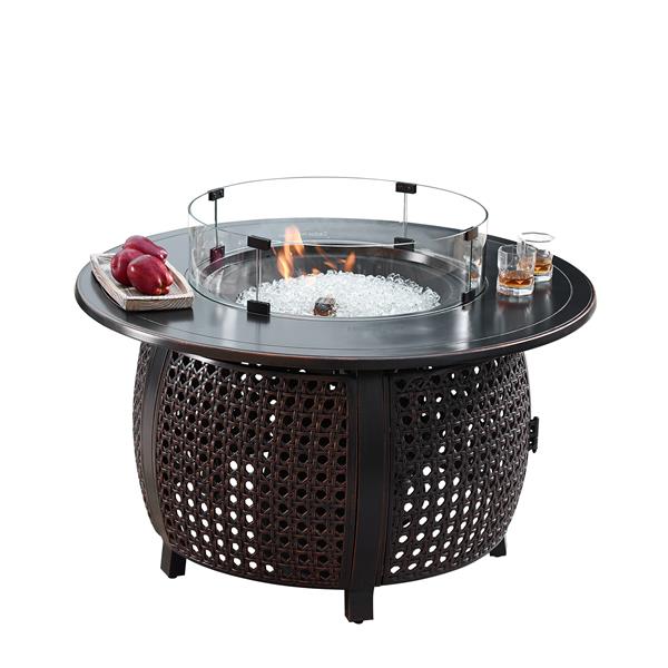 44 in. Aluminum Outdoor Round Propane Fire Table, Antique Copper
