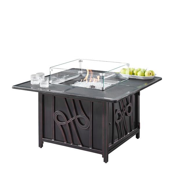 42 in. Aluminum Outdoor Square Propane Fire Table, Antique Copper
