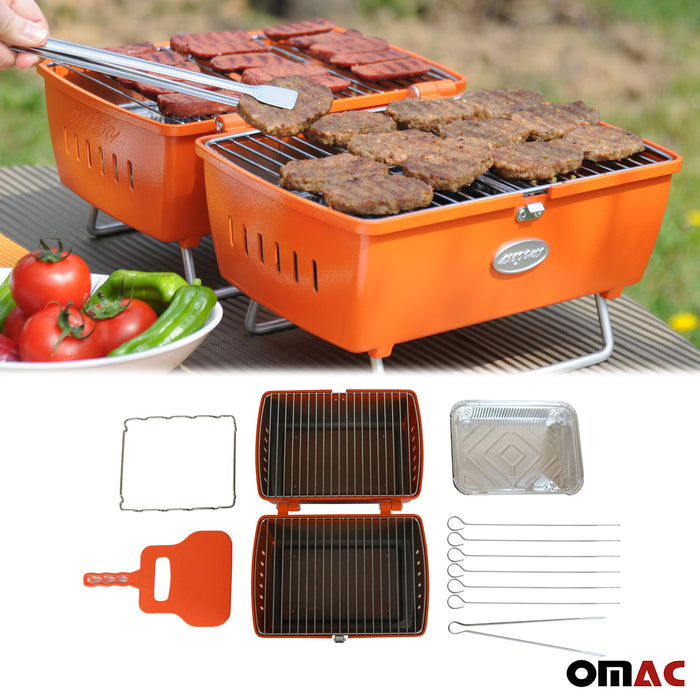 96PRTK001O Portable Charcoal Barbecue Grill with Tools, Orange - 13 Piece -  OMAC