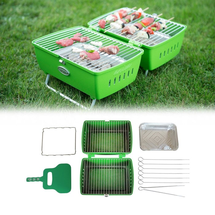 Portable Charcoal Barbecue Grill with Tools, Green - 13 Piece -  PG Perfect, PG4310146