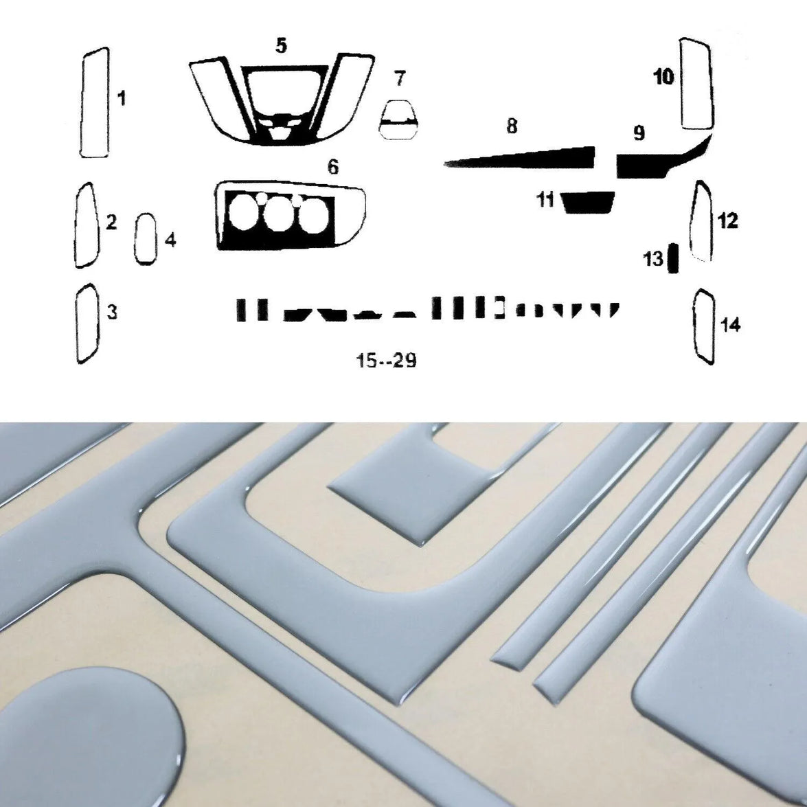2626DK001A Dashboard Kit for 2014 Ford Transit Van & Cargo, Aluminum - 30 Piece
