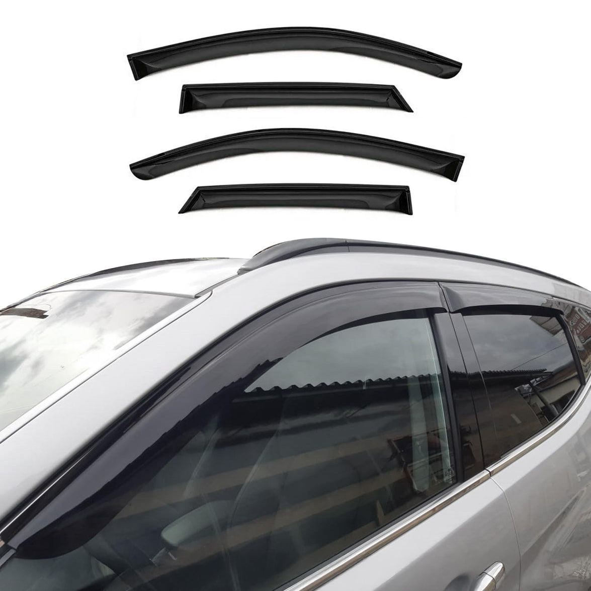 3223203 Acrylic Wind Deflector for 2012 Hyundai Santa FE III, Black - 4 Piece