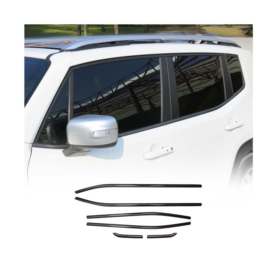 Carbon Fiber Gloss Window Trim - Black - 6 Piece - Durable & Stylish Protection
