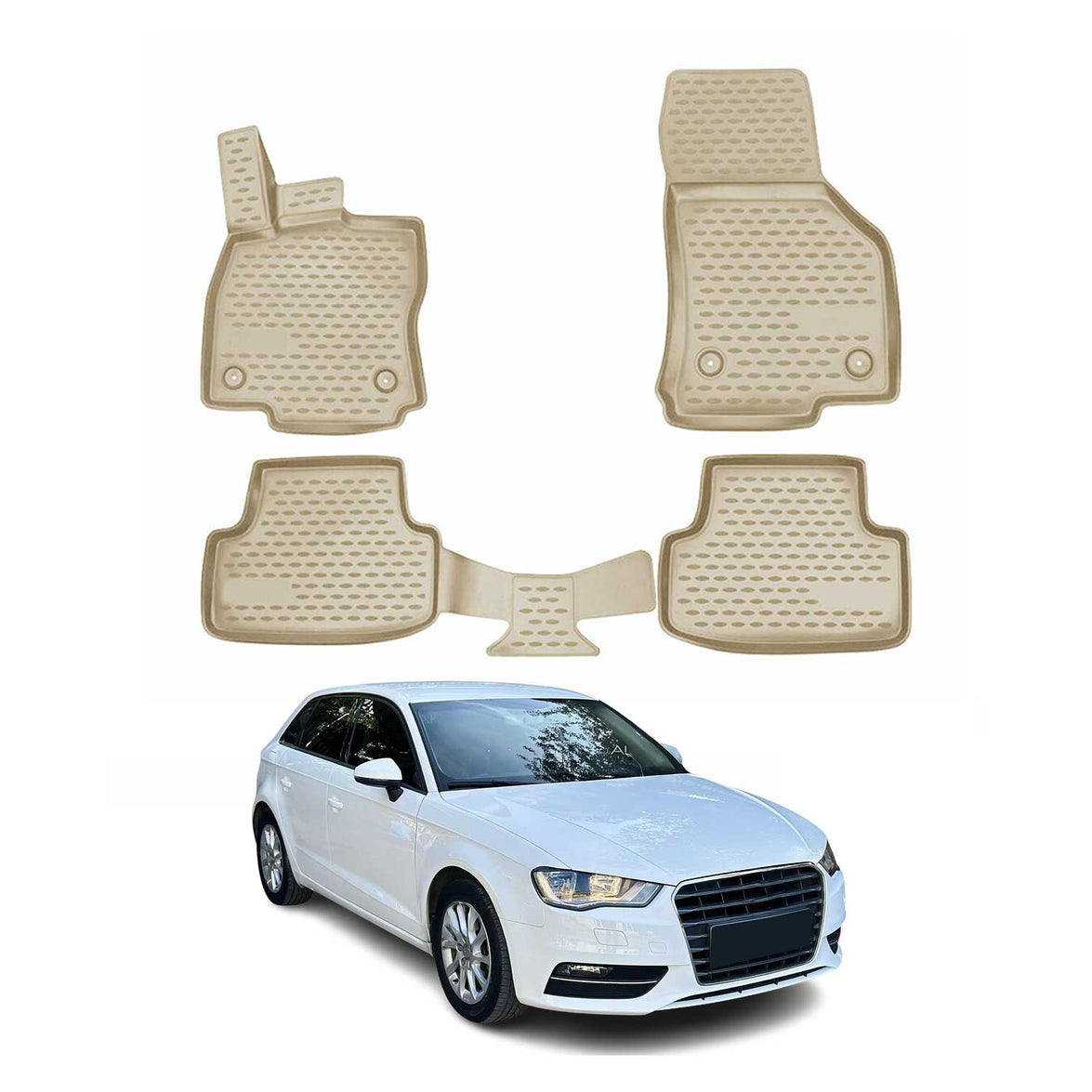 1112444BG Sedan Rubber TPE Floor Mat for 2012-2020 Audi A3 8V Sportback, Beige - 4 Piece
