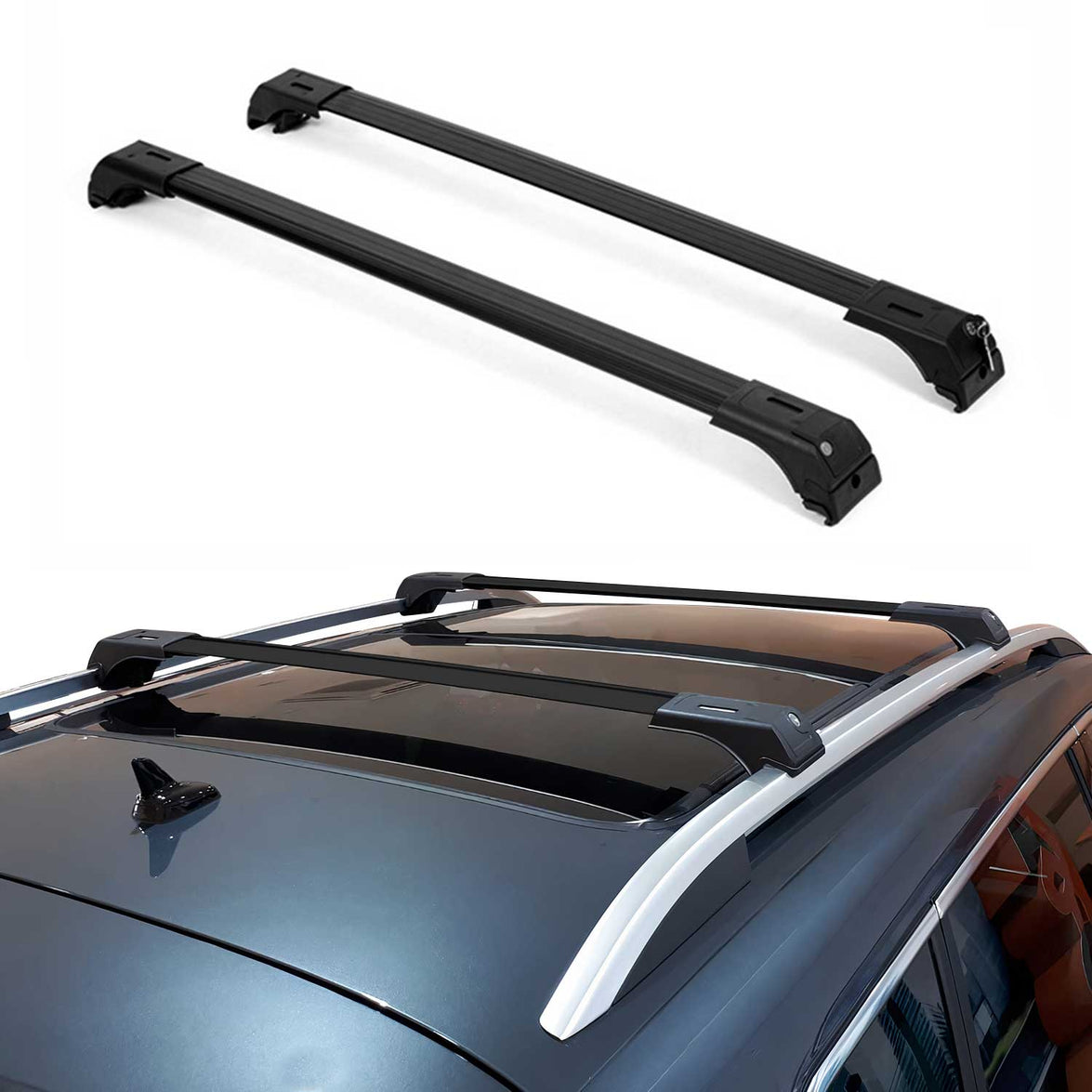 Skybar Roof Rack Cross Bar - Black - 2 Piece - Durable Aluminum Design