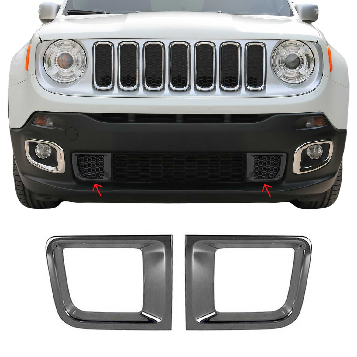 Picture of Omac USA 1708083B Chrome ABS Front Bumper Trim for 2014 Jeep Renegade&#44; Gloss Dark - 2 Piece
