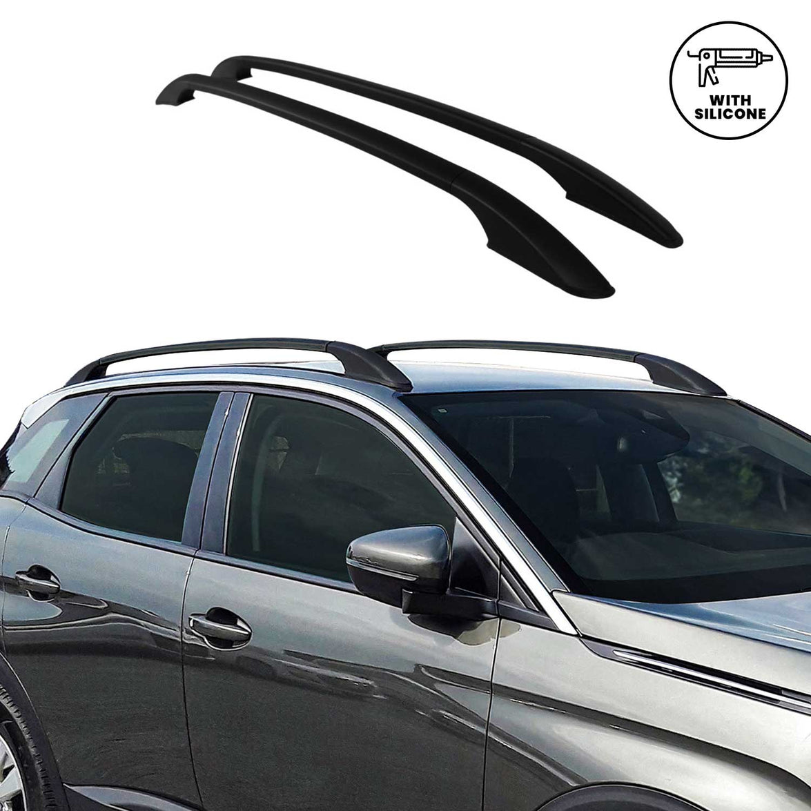 7025934B HB Solid Stick Aluminum Roof Rail Rack for 2008-2012 Dacia Sandero I, Black - 2 Piece